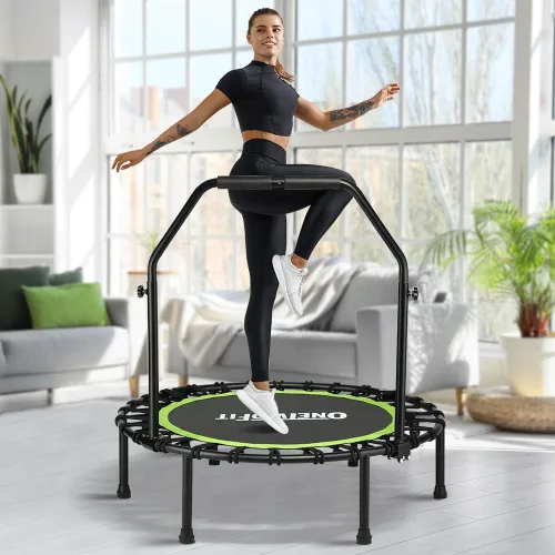 Vista 10 de ONETWOFIT Foldable Rebounder Trampoline for Adults, 40/45” Mini Fitness Trampoline W/Adjustable Foam Handle Bungees, Quiet Exercise Trampoline for