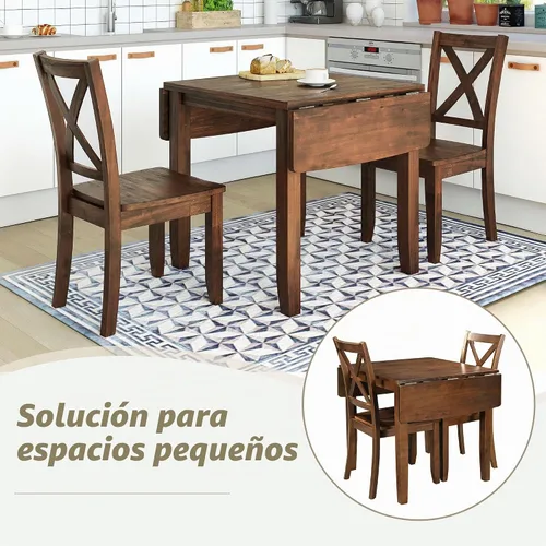 Vista 3 de Harper & Bright Designs Juego de mesa de comedor de madera de 3 piezas con 2 sillas con respaldo en X, juego de comedor de rincón de desayuno que
