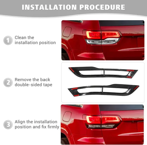 Vista 6 de Jimen Compatible con Jeep Grand Cherokee 2014-2020, 4 piezas de cubierta de luz trasera, accesorios exteriores (negro)