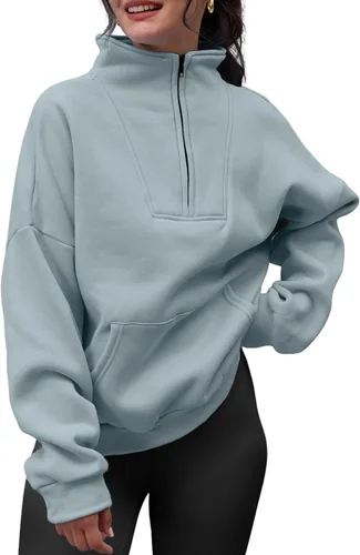 Vista 2 de Trendy Queen Sudaderas con media cremallera para mujer, sudaderas con capucha de gran tamaño, suéteres de otoño 2023 Y2K ropa de invierno