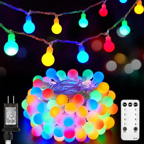 Vista 9 de Minetom Guirnalda de luces con forma de globo, 33 pies, 100 luces LED enchufables, 8 modos con control remoto, mini luces de globo para interiores