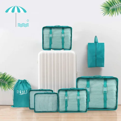 Vista 4 de DIMJ Juego de 9 cubos de equipaje para maleta, organizadores de equipaje para viaje, juego de 9 bolsas organizadoras ligeras para maletas con bolsa