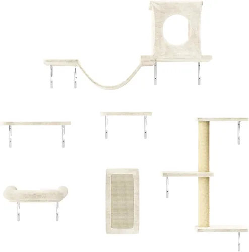 Vista 12 de NUNU LAB Estantes de muro para gatos, juego de 6 piezas de lujo montado en la pared, muebles para gatos interiores con 1 casa tipo condominio, 2