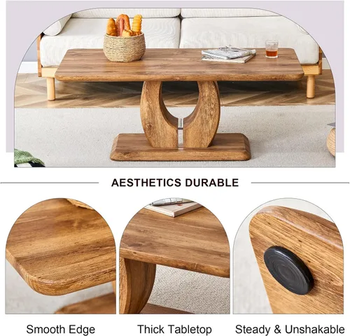 Vista 5 de LKTART Mesa de Centro Rectangular para Sala de Estar, Mesas de Centro de Imitación de Mármol con Almacenamiento, Base Moderna Estable Mesa de Centro
