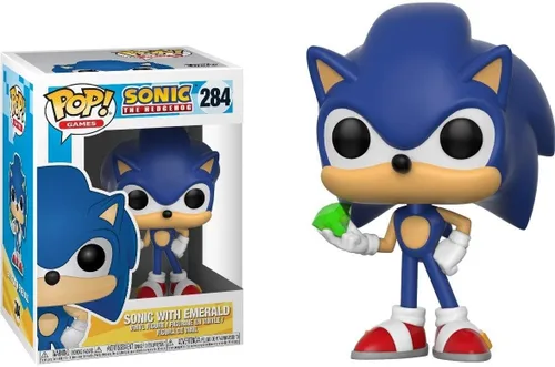 Vista 2 de POP Funko Sonic The Hedgehog - Figura de vinilo de Sonic con esmeralda (paquete con funda protectora de caja compatible)