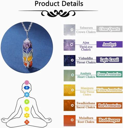 Vista 6 de GEHECRST Collar de cristal curativo, árbol de la vida, envuelto en alambre de cuarzo natural, piedra de cristal de piedra preciosa, collar con dije