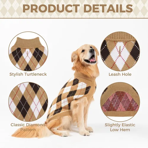 Vista 3 de PAWCHIE - Suéter para perro con agujero para correa para perros pequeños, clásico suéter de punto con cuello alto para clima frío, suéter de punto a