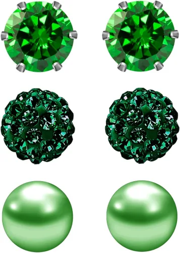 Vista 7 de JewelrieShop - Juego de aretes de tuerca de acero inoxidable con circonitas cúbicas y perlas de imitación, 3 pares de 0.236 in