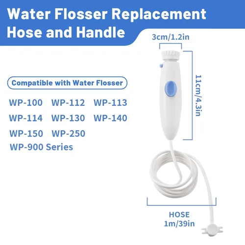 Vista 3 de Manguera de repuesto y piezas de mango compatibles con Waterpik Water Flosser WP-100 WP-140 WP-150 WP-900 Series Irrigador Oral, Mango de plástico