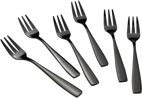 Vista 8 de Teyyvn Tenedor de postre de 16 piezas, tenedor de 3 dientes de acero inoxidable, tenedores para aperitivos, negro Appetizer Forks, 5.98 Inches