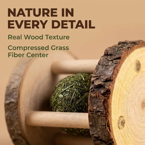Vista 3 de Juguete masticable de conejo de hámster, juguete de madera natural, juguete de molienda de dientes de madera con campana para loro, conejo