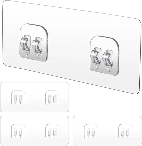 Vista 9 de Shower Shelf Adhesive - 4 Pcs Replacement Strips, Organizer Hook Clear Adhe