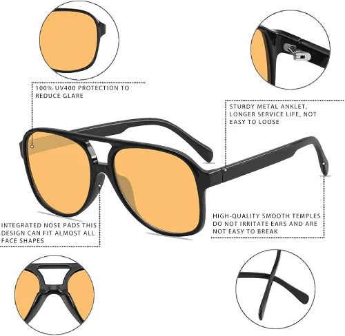 Vista 5 de YDAOWKN Gafas de sol clásicas vintage estilo aviador para mujeres y hombres montura grande retro de los años 70