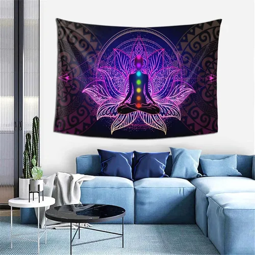 Vista 9 de OCUSOHEN Tapiz de siete chakras, diseño de mandala, colorido tapiz bohemio para yoga, meditación, tapiz colgante de pared para dormitorio