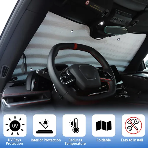 Vista 3 de Parasol para parabrisas compatible con Chevrolet Corvette C8 2020-2026, parasol plegable para ventana delantera, visera de protección solar