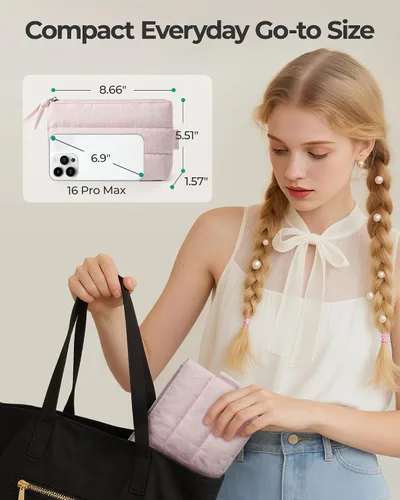 Vista 4 de BAGSMART Pequeña bolsa de maquillaje, neceser portátil esponjoso con cierre de cremallera con encanto, organizador de viaje resistente al agua