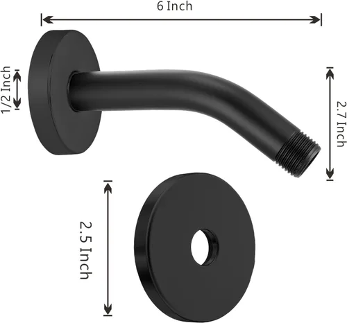 Vista 3 de Brazo de ducha Voolan con brida y cinta de teflón, brazo de cabezal de ducha extensible para cabezal de ducha fijo de baño, acero inoxidable sólido