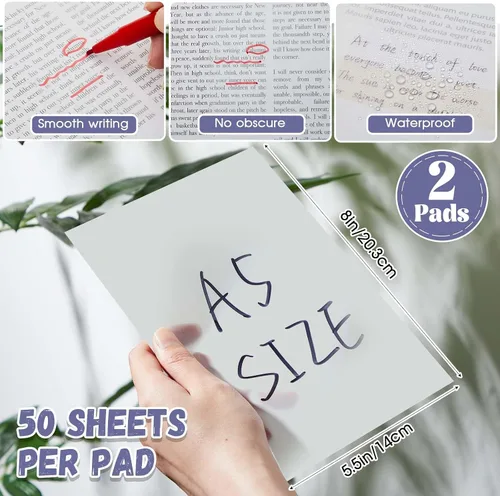Vista 2 de Gueevin 100 hojas de notas adhesivas transparentes de 5.5 x 8 pulgadas, notas autoadhesivas transparentes extra grandes, 2 blocs de papel