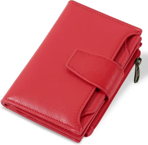Vista 25 de Airkit Cartera para mujer, pequeña cartera de cuero para mujer, plegable, compacta, con bloqueo RFID, tarjetero de crédito, mini bolso de viaje