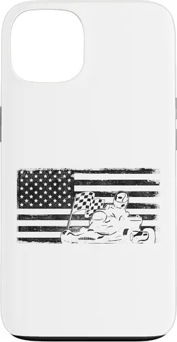 Vista 7 de iPhone 16 Go Kart Racing American Flag Vintage Case