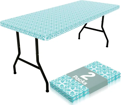 Vista 17 de Misaya - Mantel de vinilo rectangular, mantel elástico con respaldo de franela, 100% impermeable, cubierta de plástico para mesas plegables de 4