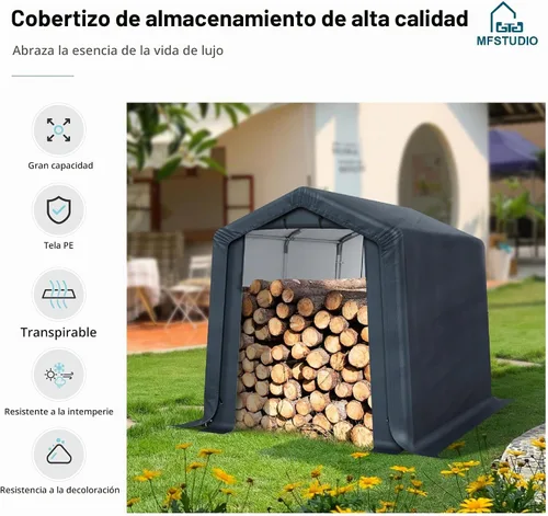 Vista 3 de MFSTUDIO Cobertizo portátil, tienda de campaña de almacenamiento de 6 x 10 pies, cobertizos para motocicleta, toldo resistente con puertas