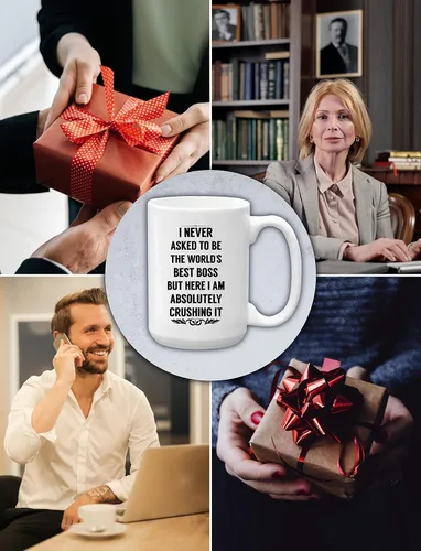 Vista 3 de BLUE RIBBON Nunca pedí ser el mejor jefe del mundo Taza de café - Regalos para hombres, mujeres - Idea de regalo de 11 oz
