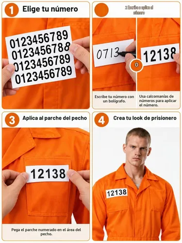 Vista 9 de HOMELEX Disfraz de prisión naranja para hombre, disfraz de recluso de Halloween, uniforme de cárcel para adultos