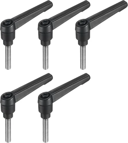 Vista 10 de uxcell 5 piezas de manija de palanca de sujeción ajustable M5 x 1.969 in de óxido negro métrico de acero al carbono macho roscado perillas de mano