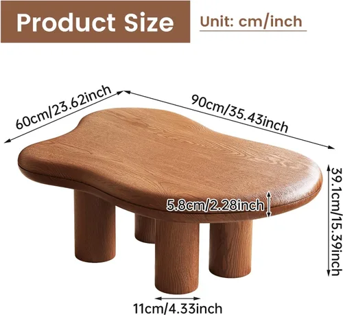 Vista 2 de Mesa de centro Mid-Century Modern Cloud con mesa espaciosa, mesa central irregular de 35.43 pulgadas de ancho con 4 patas sólidas, mesa de té