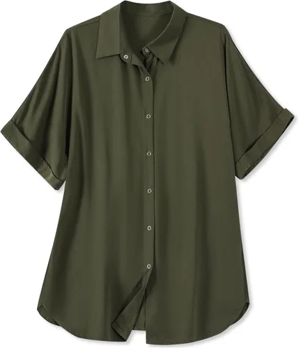 Vista 19 de Blusa suave casual de manga corta con broche frontal para mujer