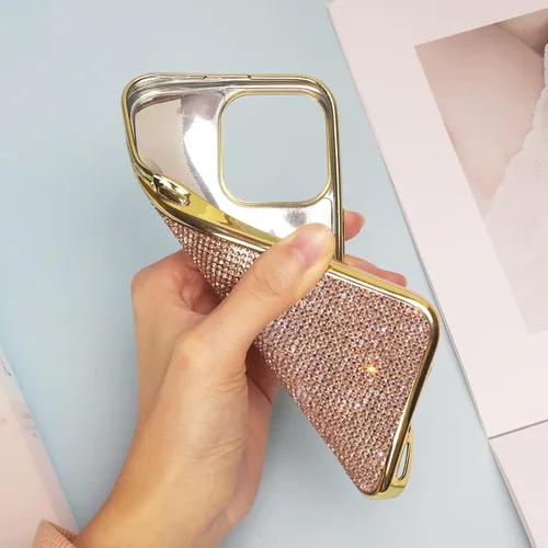 Vista 2 de LUVI Bonita funda compatible con iPhone 13 Pro Max Bling Diamond para mujer, con diamantes de imitación 3D, cubierta protectora brillante con Oro