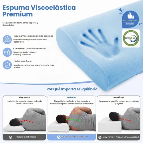 Vista 7 de Almohada de espuma viscoelástica, doble altura (4.7 y 6.1 pulgadas), almohada cervical de alto perfil para dormir de lado, almohada ergonómica