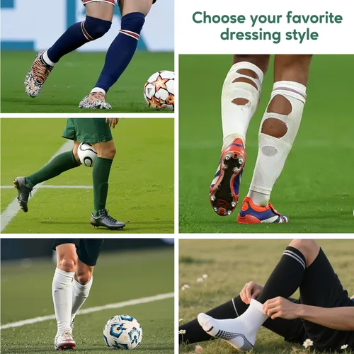 Vista 8 de Zando Mangas de compresión de piernas para hombres Calcetines de fútbol precortados con agarre de espinilleras de fútbol para recuperación muscular