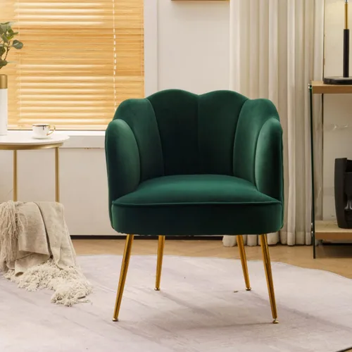 Vista 4 de Silla decorativa de terciopelo moderna con patas de metal, acogedora y suave, tapizada, para sala de estar, dormitorio (verde oscuro)