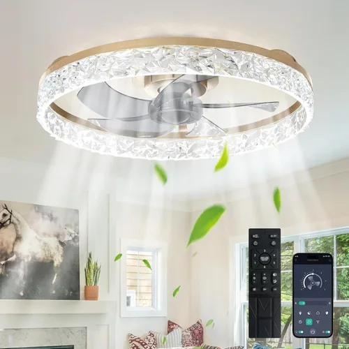 Vista 8 de Depuley Ventiladores de techo con luces y control remoto: ventilador de techo de montaje empotrado moderno de perfil bajo de 20 pulgadas con control