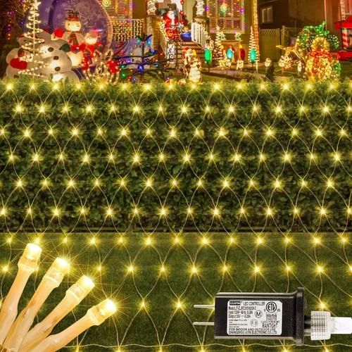 Vista 8 de HEYFUNi - 192 luces LED de red de Navidad enchufables, 9.8 pies x 6.6 pies, color blanco cálido Connectable Mesh Christmas Lights, Bush Lights