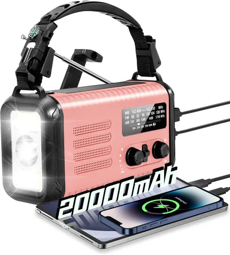 Vista 12 de Radio de emergencia de manivela, radio meteorológica de manivela solar de 20000 mAh / 74000 mWh con NOAA/AM/FM, radio alimentada por batería