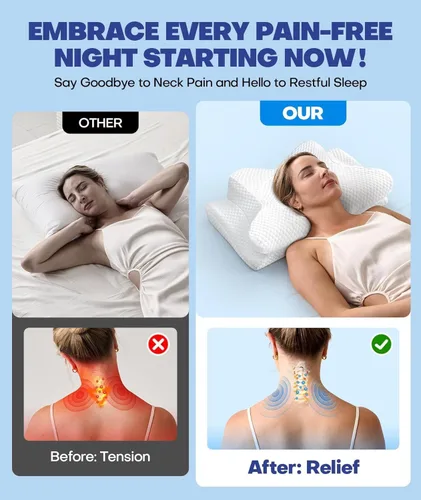 Vista 5 de Almohada cervical para el cuello para aliviar el dolor, almohada refrescante de espuma viscoelástica para dormir de lado, espalda y estómago