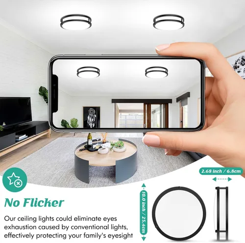 Vista 5 de Lámpara de techo LED de montaje empotrado de 10 pulgadas, 30W, 4000 lm, ajustable, 2700K/3000K/4000K/5000K/6500K, cambio de color, lámpara de techo