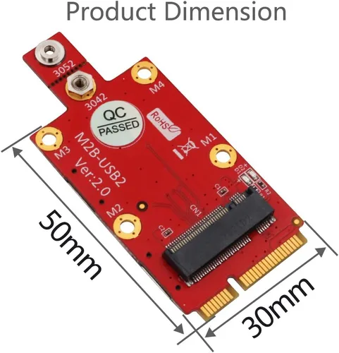 Vista 5 de HLT M.2 (NGFF) Key B a Mini PCI-E Adaptador con ranura para tarjeta Nano SIM dual