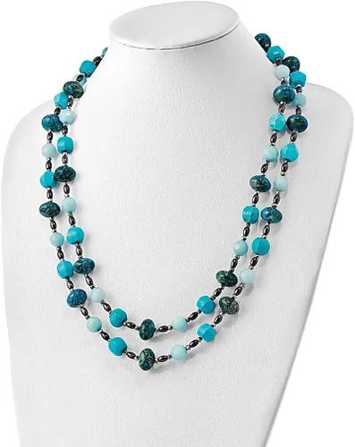 Vista 3 de Collar de plata de ley 925 con dije de cadena de extensión de 2 hebras W2 pulgadas con diseño de concha de piedra natural madera multicapa de madera