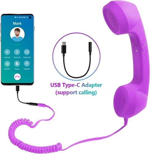 Vista 2 de Auricular de teléfono retro de 0.138 in para teléfono celular, receptor de teléfono móvil de mano con altavoz de micrófono incorporado, accesorio
