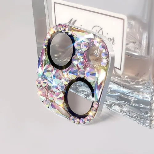 Vista 7 de Protector de lente de cámara con diamantes brillantes compatible con iPhone 15 Pro y iPhone 15 Pro Max, cubierta de cámara de gemas con purpurina