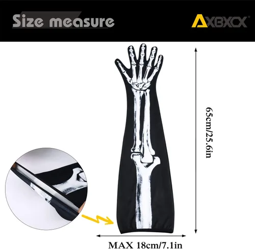 Vista 4 de AXBXCX Guantes de esqueleto de dedo completo para muñeca, guantes de baile largos de Halloween
