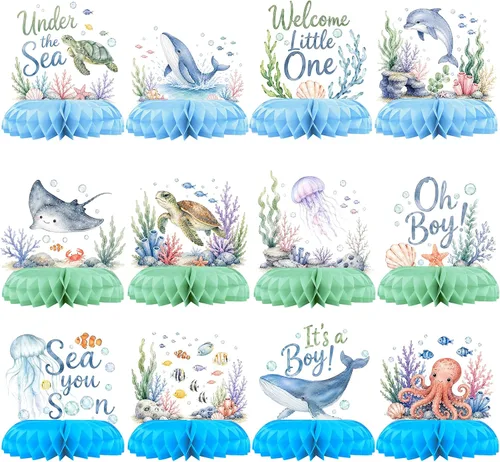 Vista 18 de Decoraciones de fiesta en la playa, centros de mesa de panal para cumpleaños de verano