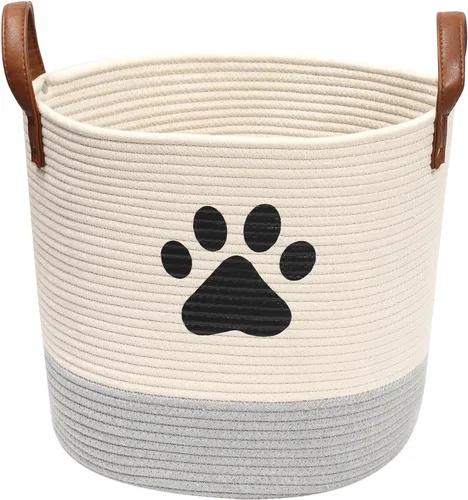 Vista 8 de Morezi Cesta de juguetes de cuerda de algodón para perros, contenedor de almacenamiento de juguetes para cachorros, canasta de lavandería