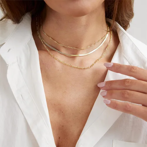 Vista 3 de ASCOMY Collares en capas para mujer, delicado collar de oro de 14 quilates chapado en oro de espiga para mujer, collar de cruz de perlas, clip