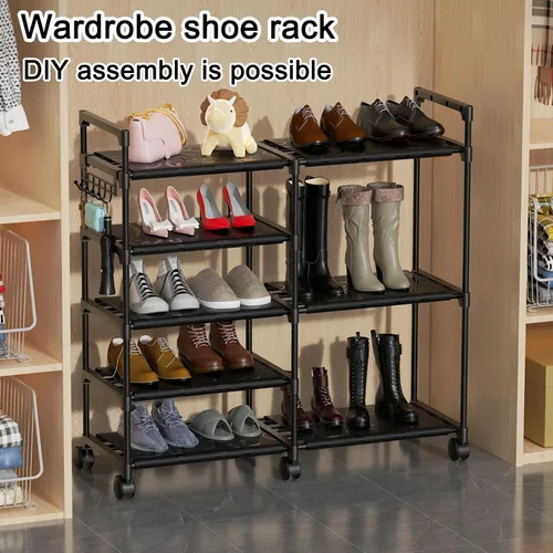 Vista 4 de CSXGBAB Organizador de zapatos, soporte grande de 5 niveles para zapatos con ruedas, fácil de llevar, estante alto de almacenamiento de zapatos