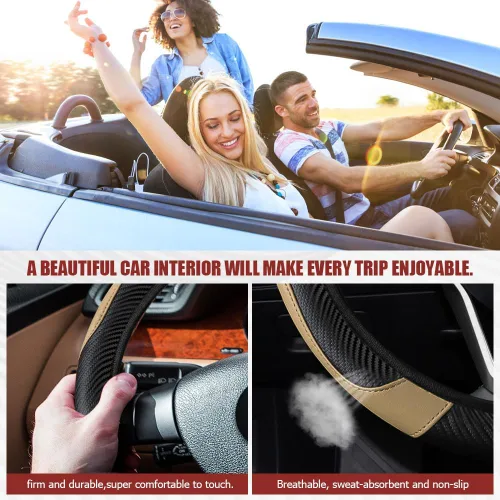 Vista 4 de Funda para Volante de Automóvil, Protector de Volante, Universal 14.5-15 Pulgadas Cuero de Microfibra Transpirable Fundas para Volante de Auto